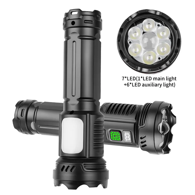 CY-016 Outdoors Digital Display Strong Flashlight with Side Lamp Versatile Light Output Type-C Rechargeable IPX4 Waterproof