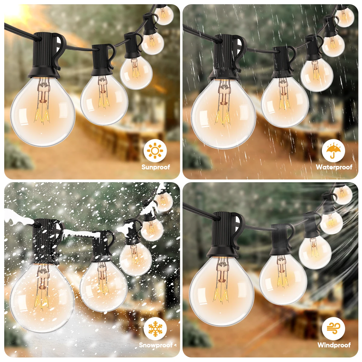 Imagem -04 - Impermeável Led String Light Garland Lights Lâmpada Branca Quente Lâmpada de Filamento de Tungstênio Decoração do Casamento 220v ue 110v Eua Plug G40