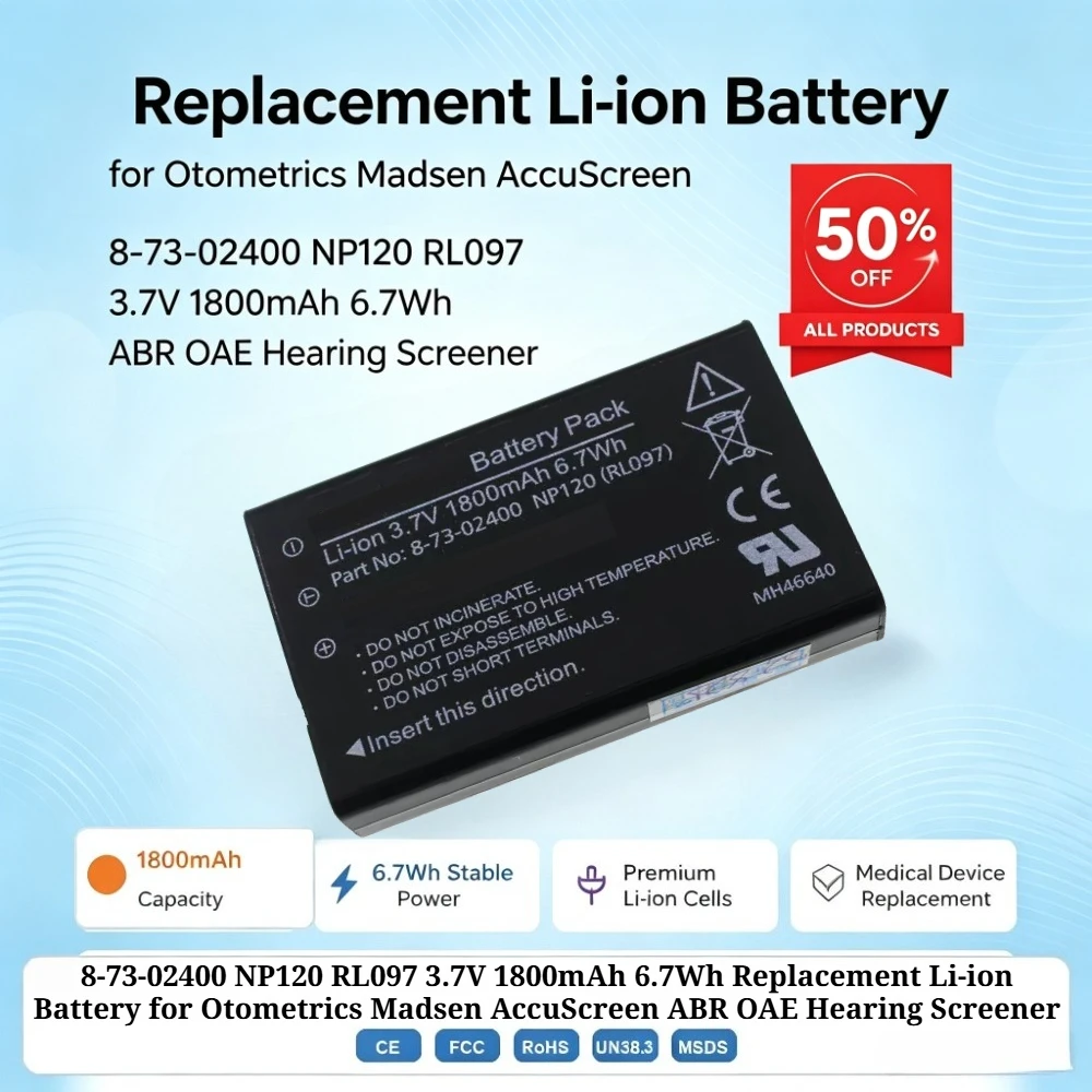 8-73-02400 NP120 RL097 3.7V 1800mAh 6.7Wh Replacement Li-ion Battery for Otometrics Madsen AccuScreen ABR OAE Hearing Screener