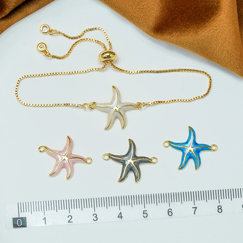 

4 Pcs Starfish Shell Connector Diy Pendant Necklace Charm Making Brass Plating Accessories Fine Jewelry Bracelet Part Wholesale