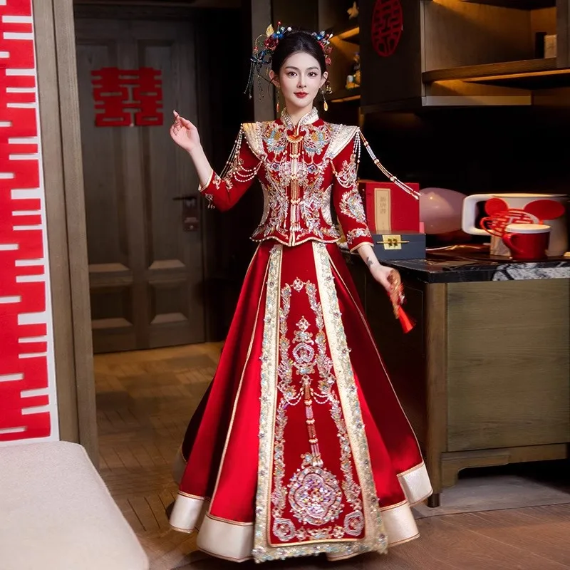 Gaun beludru gaya Cina ukuran besar baru