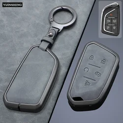 5 Buttons Zinc Alloy + Leather Car Key Case Cover Fob Holder Shell For Cadillac CT4 CT5 CT4-V C8 Corvette 2020 2021 Escalade