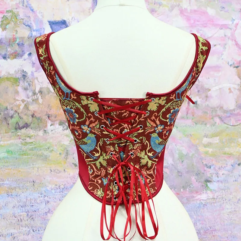 Damen Luxus Patchwork Korsett-Top Vintage Tierdruck Mieder Stahlkorsett Rückenschnürung Bühnenkostüm Formgebende Weste Übergröße – Detail 31