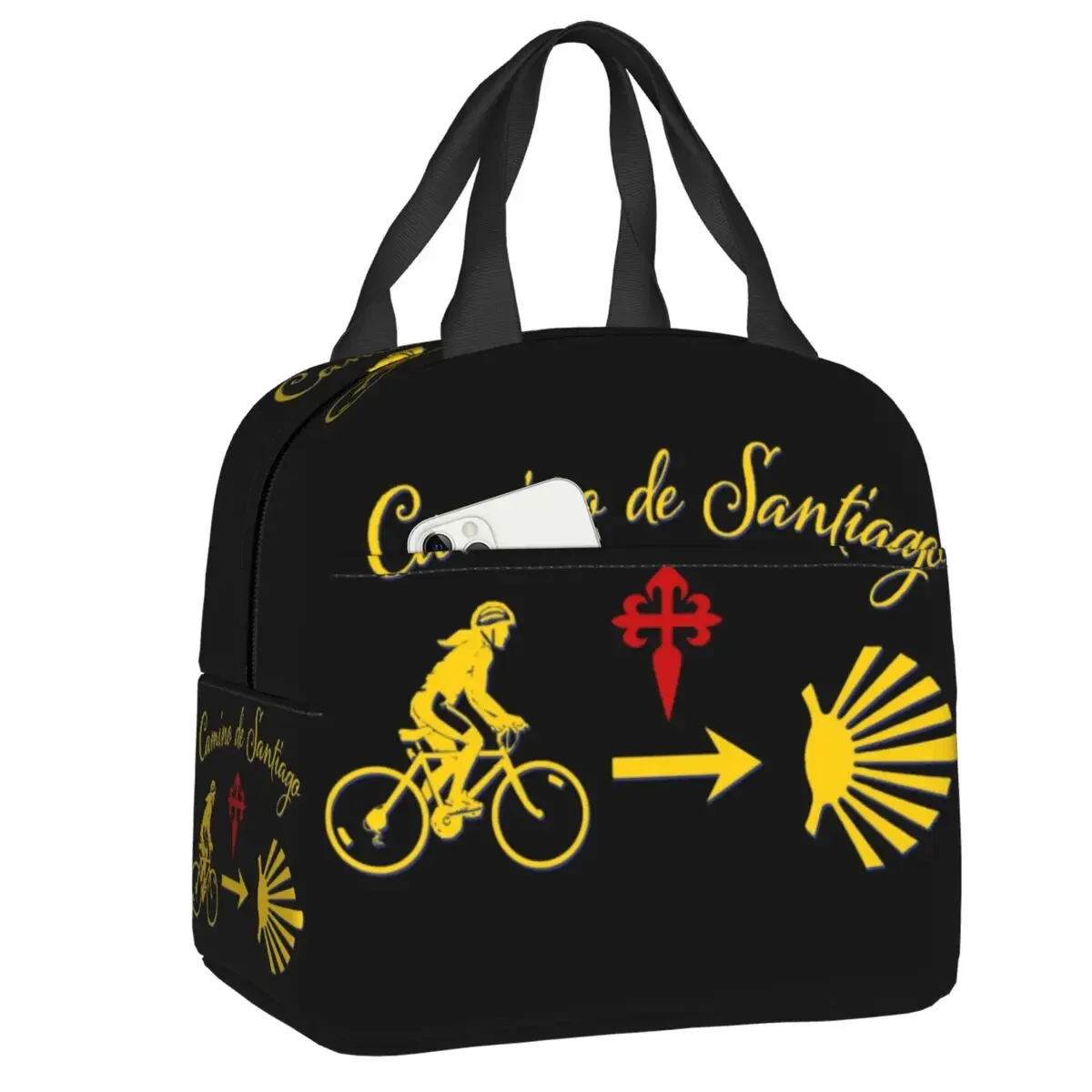 

Custom Camino De Santiago Thermal Insulated Lunch Bags Bicycle Scallop Shell Resuable Tote for Outdoor Picnic Food Box