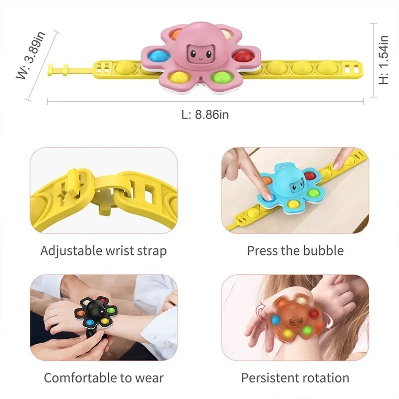 Push Bubble Bracelet Fidget Spinner Toys Silicone Wristband Hand Figet Sensory Unzip Kid Adults Octopus Bracelets Antistress