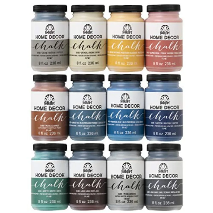 

Home Decor Ultra Matte Chalk Finish Acrylic Craft Paint Set Formulated for No-Prep Application, Designed for Beginners and Arti