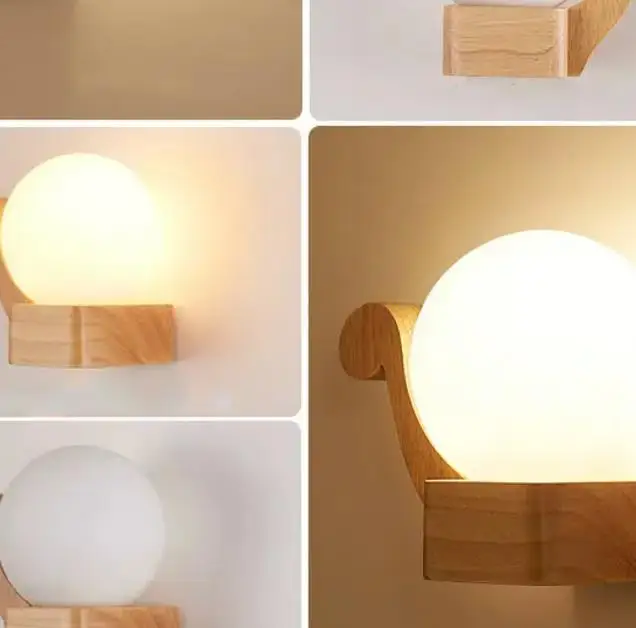 

Nordic Wall Wood Light Glass Lampshade Corridor Balcony Bedside LED Side Wall Lamps Interior for Home Decor