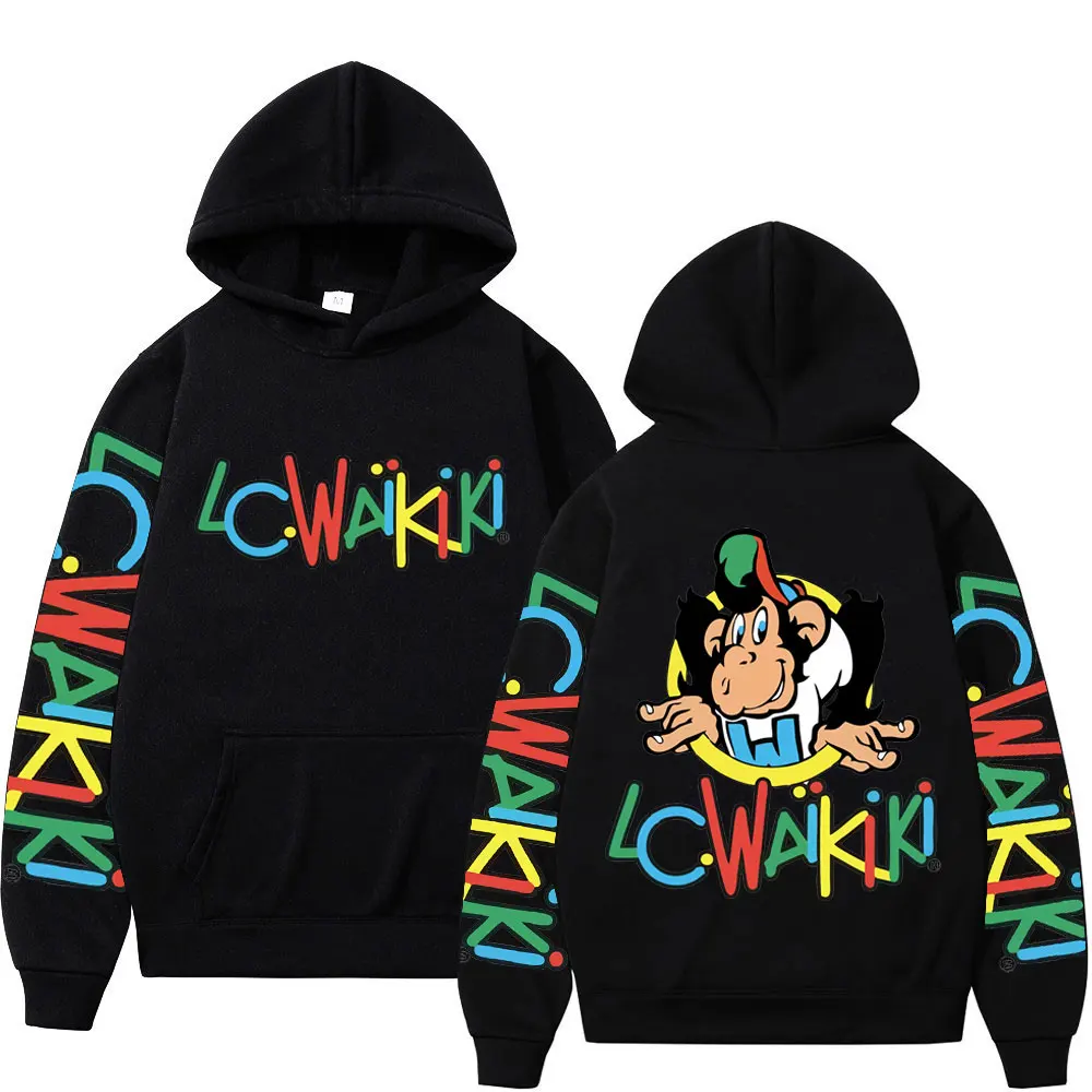 

Funny Lc Waikiki Monkey Double Sided Graphic Hoodies Men Women Casual Fashion Loose Pullovers Street Y2k Aesthetics Sweatshirts