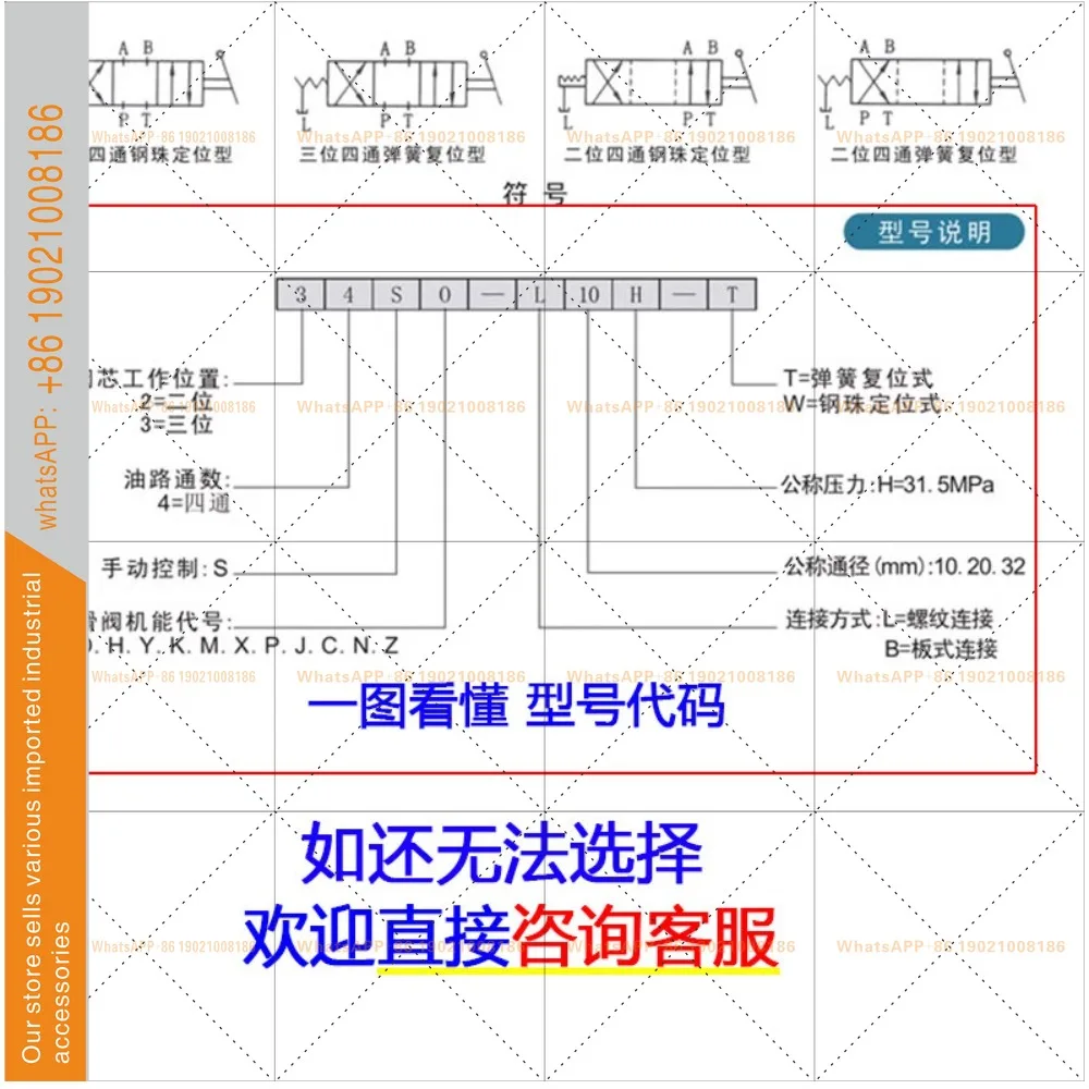 Manual hydraulic control - valve 3 three-position 4-way 24S-34O reversing Y hydraulic control 10H20L B32 T W K M
