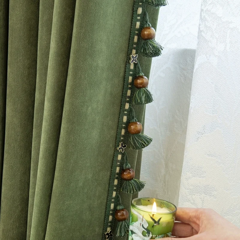 QGVLish 6M/lot Wood Pompons Curtain Tassel Fringe Lace Trim DIY Stage Valance Edge Decor Lace Ribbon Belt Curtain Accessories