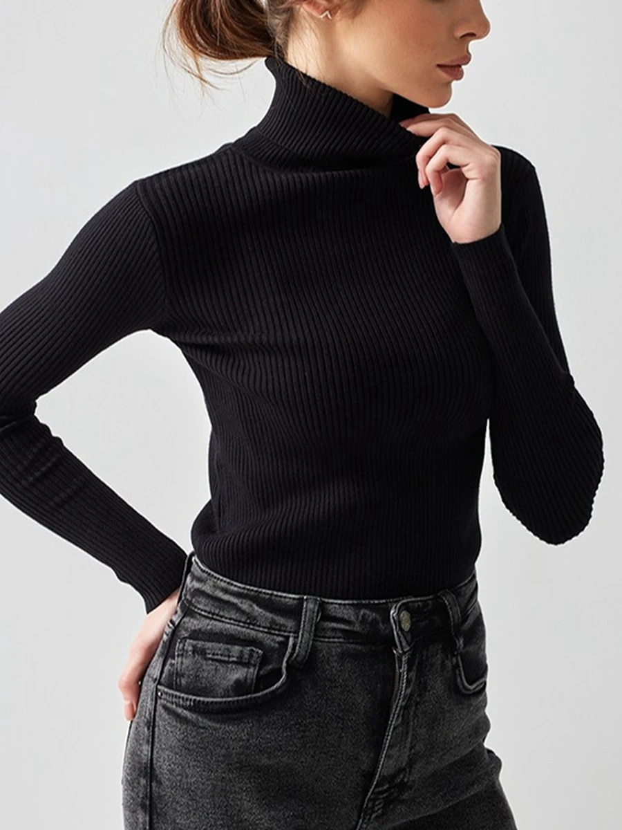CHQCDarlys Women s Long Sleeve Mock Neck Sweater Slim Turtleneck Jumper Tops Fall Winter Ribbed Knit Basic Pullover Sweater