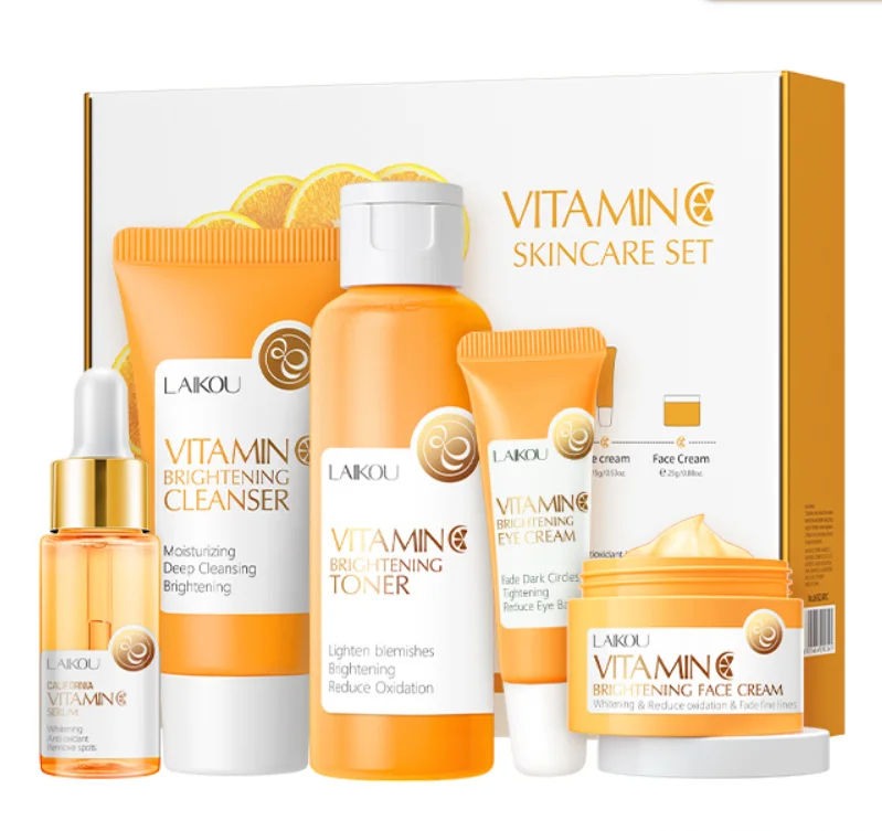 

5 Pieces Vitamin C Skincare Set Moisturizing Face Serum Brighten Cream Antiage Eye Cream Toner Facial Care Set for Dropshipping