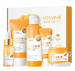 5 Pieces Vitamin C Skincare Set Moisturizing Face Serum Brighten Cream Antiage Eye Cream Toner Facial Care Set for Dropshipping