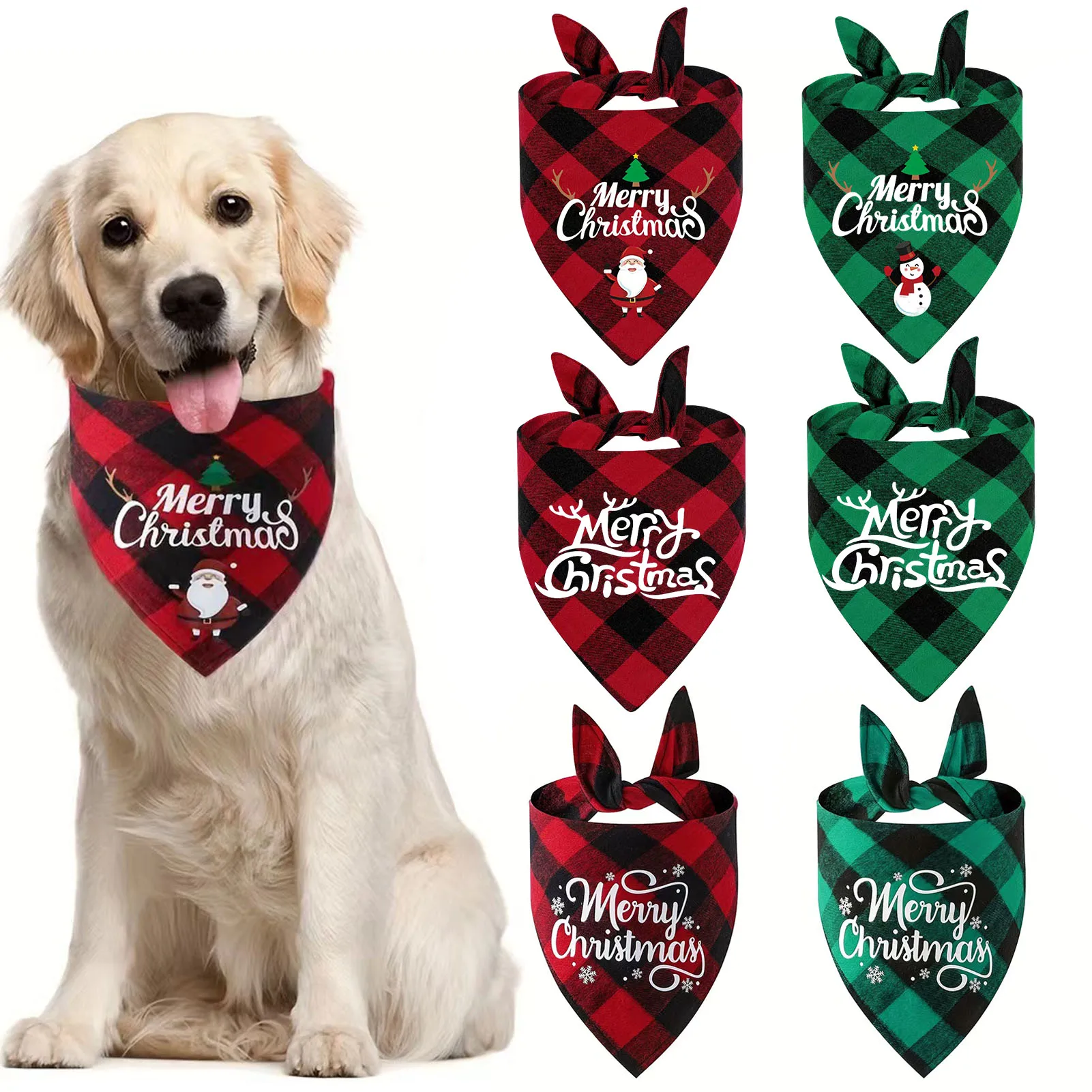Christmas Pet Bandana Bib Plaid Cats Dogs Bandana Dogs Trian