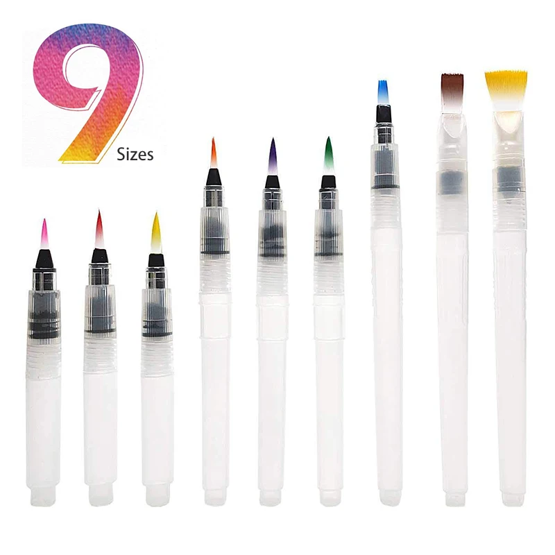 6/9/12pcs Watercolor Brush Pens Set Super Easy to Use and Fill for Water Soluble Colored Pencil Aqua Brush Pen for Students