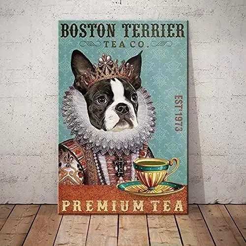 Funny Boston Terrier Dog Metal Sign Tea Co. Premium Tin Retro Plaque Wall Decor For Home Kitchen Bathroom Bar Pub Cafe Men Cave