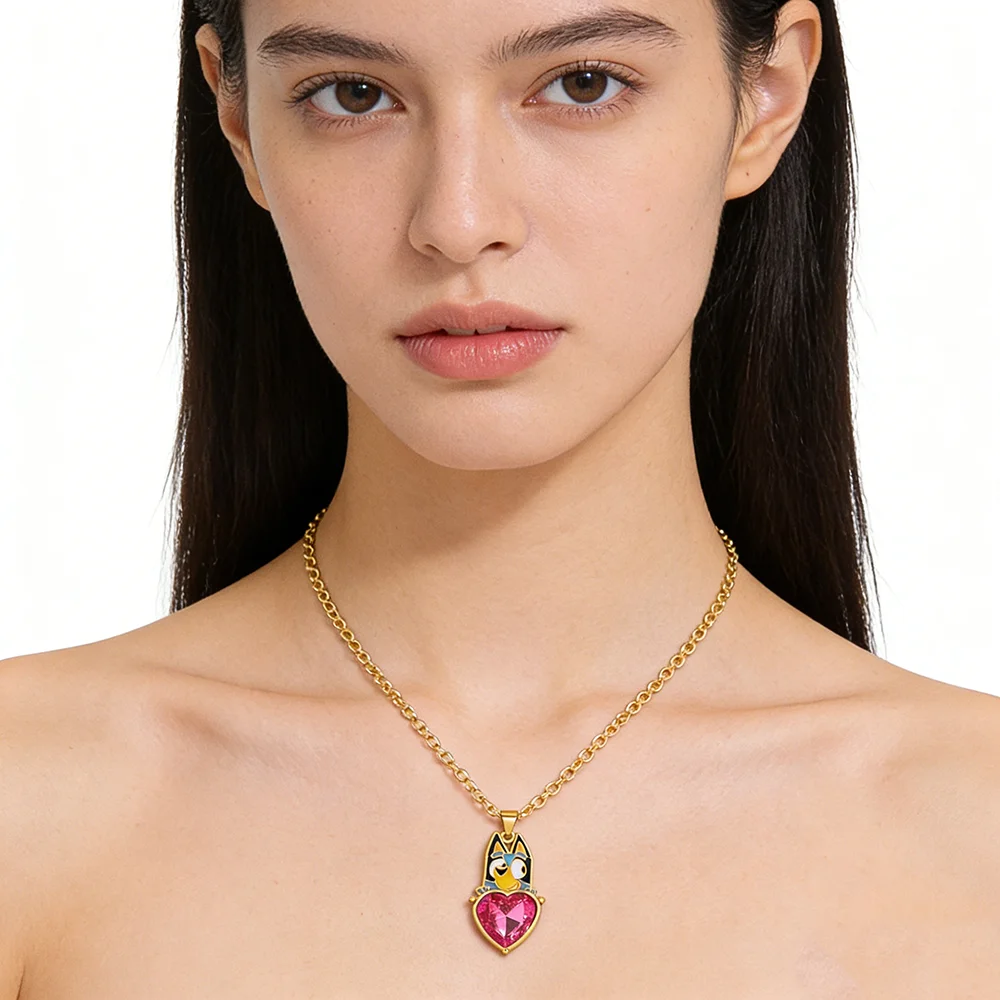 Colar de Cão Crystal Bluey em Cor Dourada, Joias Femininas de Moda, Acessório Criativo Simples de Alto Padrão Europeu-Americano, Presente para Meninas