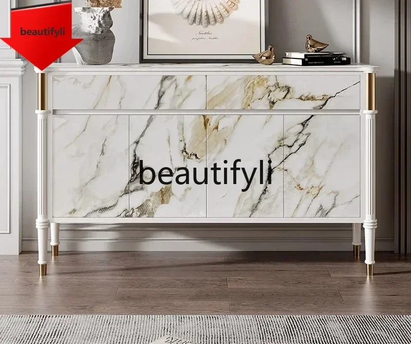 

Q181 1 Light luxury rock slab dining side cabinet Solid wood simple French entrance cabinet Modern guest restaurant White storag