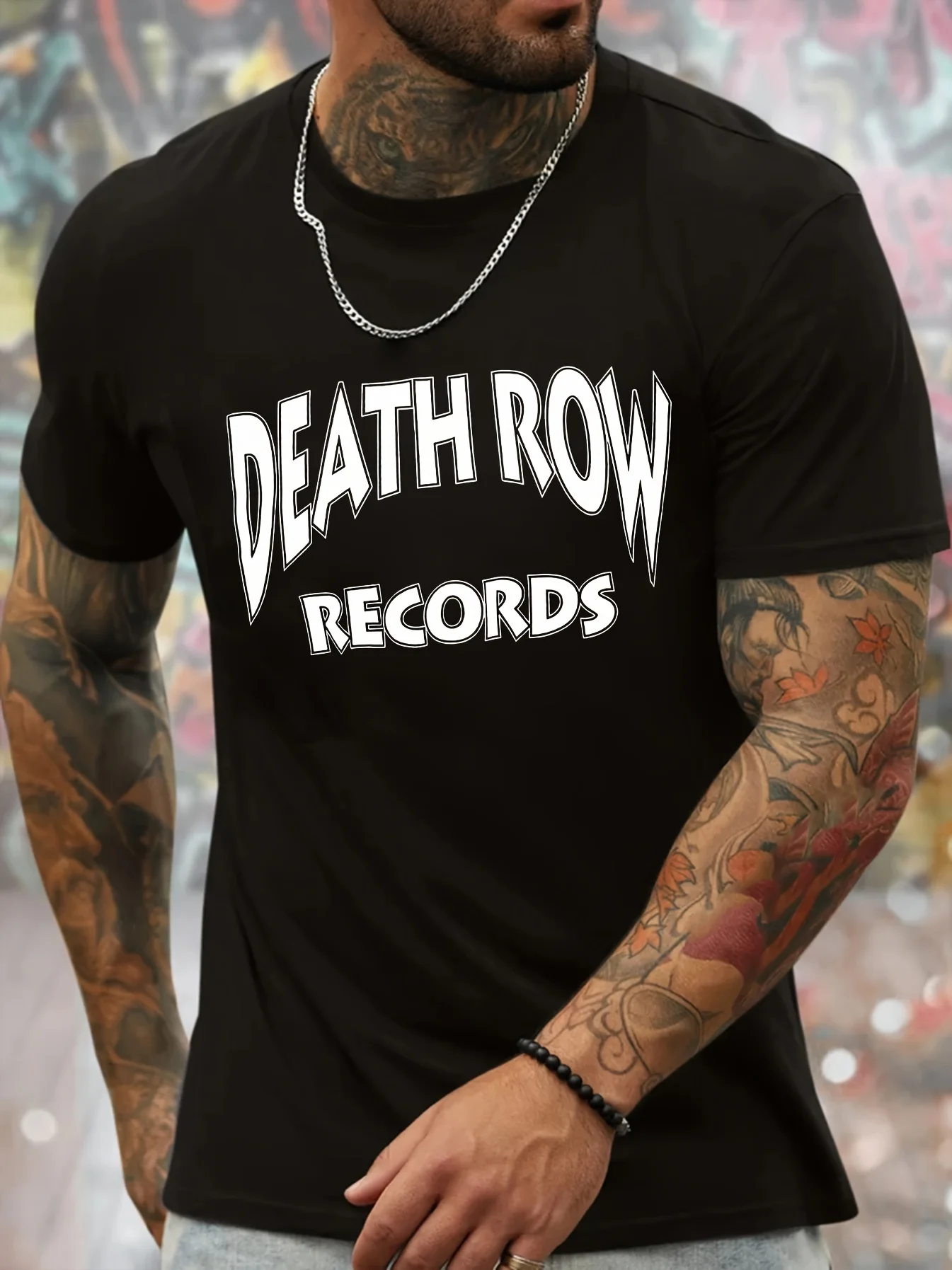 Men\'s 100% cotton casual sports loose fit Death Row Records print round neck short sleeved T-shirt top