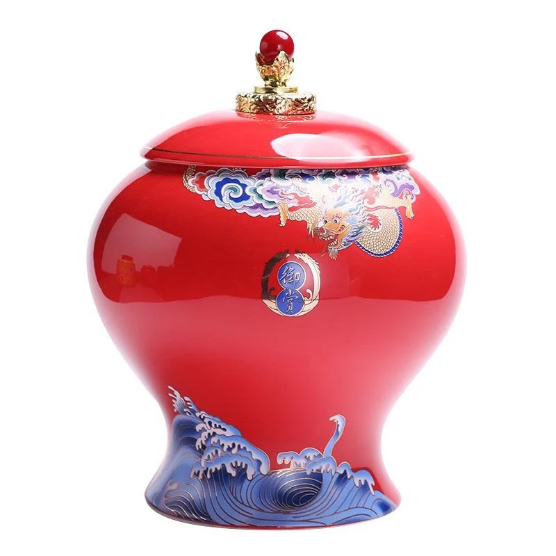 European Painted Dragon Shaped Ceramic Storage Jar Flower Vase Household Sealed Tea Tin Candies Box Home Decoration Gift