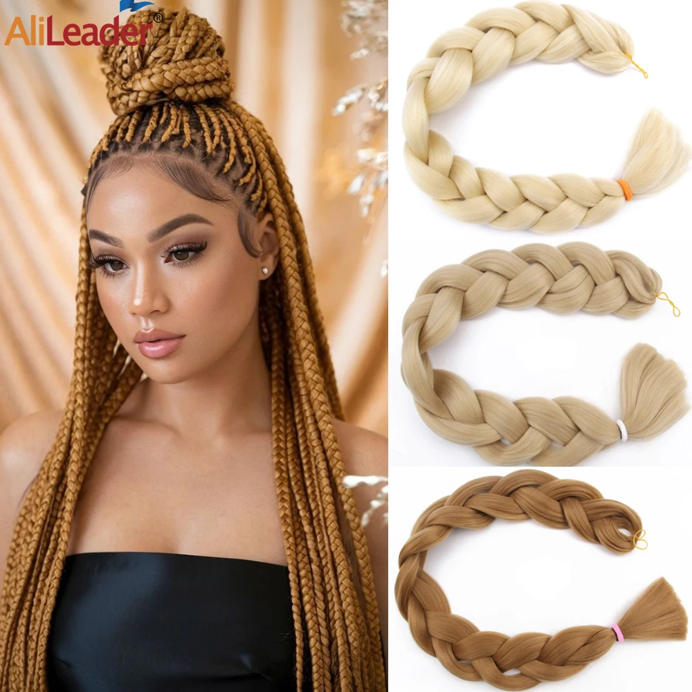 Synthetic Braiding Hair Extensions 42 inch Jumbo Braiding Hair 1-5 packs Pure Color Box Yaki Straight Braid DIY Hair for Women