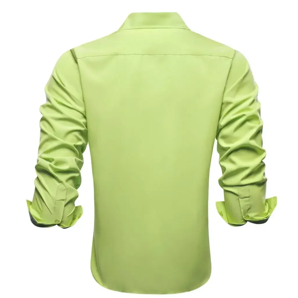 

Chartreuse зеленые шелковые мужские рубашки с однотонными лацканами и длинными рукавами, мужская блузка, костюм, рубашка для свадьбы, деловая дышащая рубашка большого размера