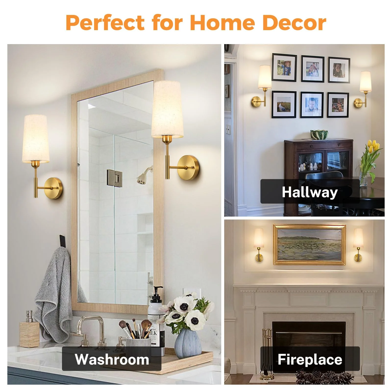 Set of 2 LED Battery Operated Wall Sconce, Indoor Rechargeable Wall Sconce with Remote Control for Bedroom Living Room, Gold