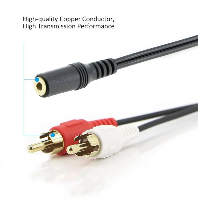 2-RCA męski na żeński 3.5Mm Jack Aux stereofoniczny kabel Audio