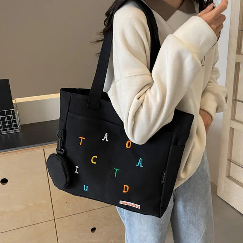 

Простая холщовая сумка на плечо, женская однотонная сумка для йоги, большая вместительная сумка-тоут для девочек-студентов