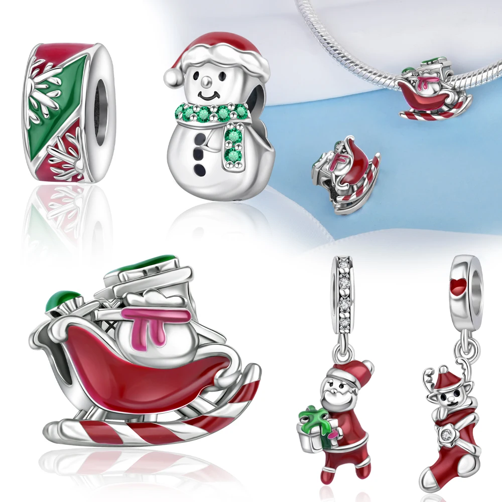 

Christmas Series 925 Sterling Silver Red Sock, Santa Claus and Snowflake Clip Dangle Charm Fits Original Bracelet Jewelry Gift