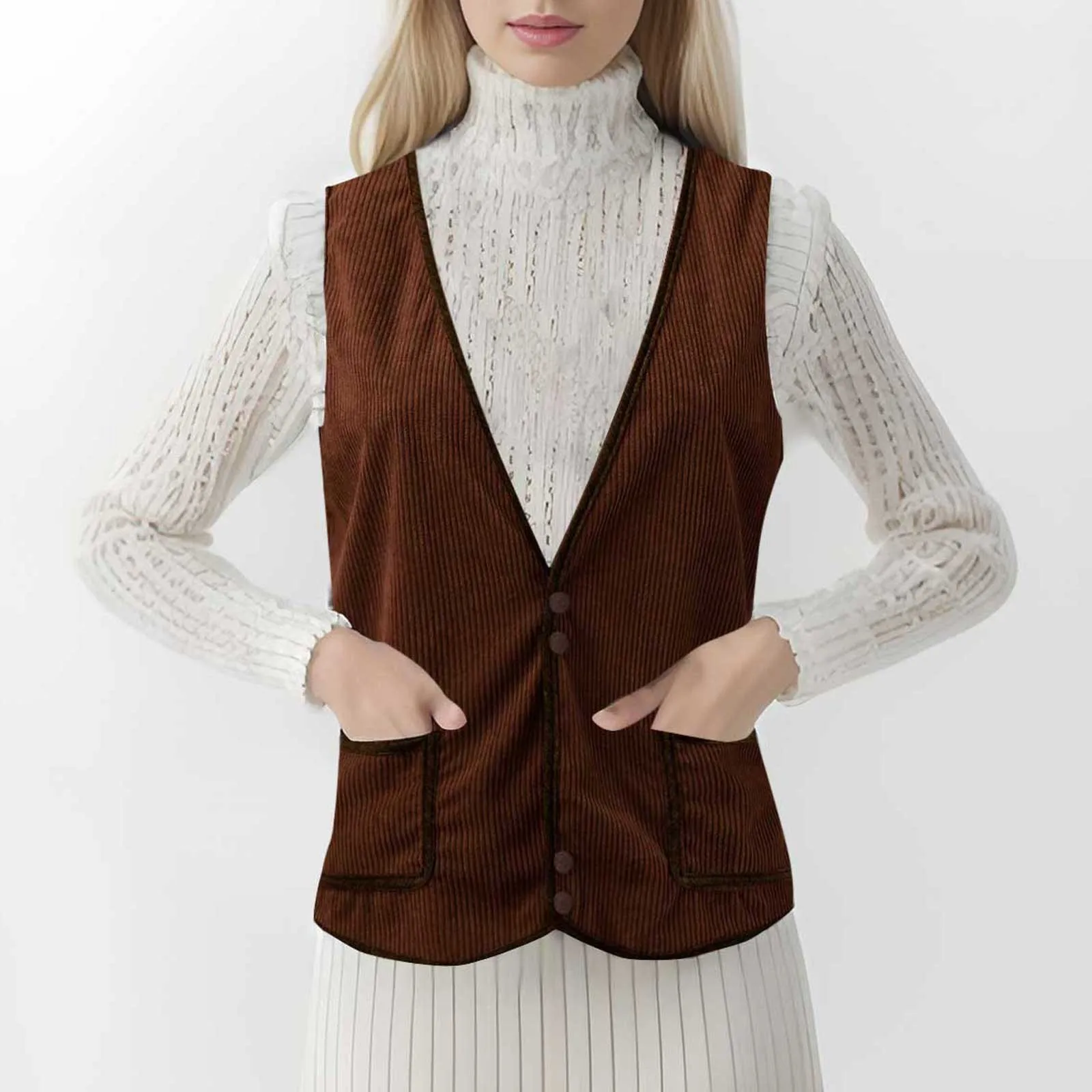 2024 Autumn Single Breasted Vest Jacket Women New Warm Sexy V Neck Pocket Sleeveless Vests Female Waistcoat Coat жилетка женская