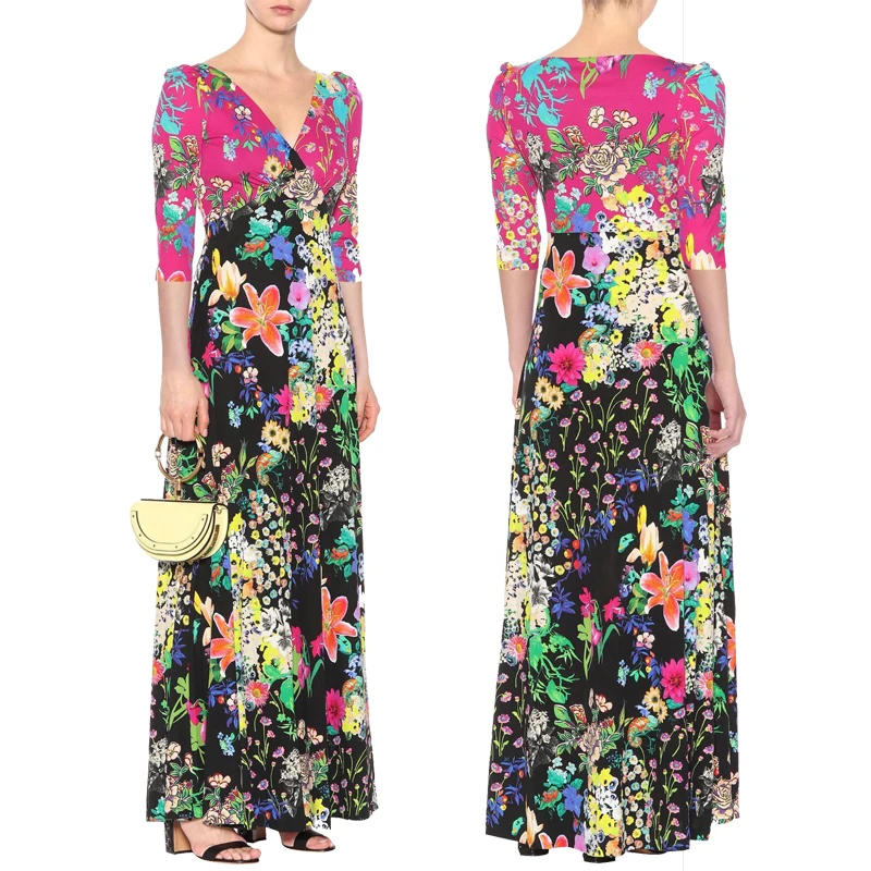 

Новая женская трикотажная юбка-миди Orlui Dr Sweet с V-образным вырезом, принтом и эластичной вставкой, облегающая, с длинными рукавами