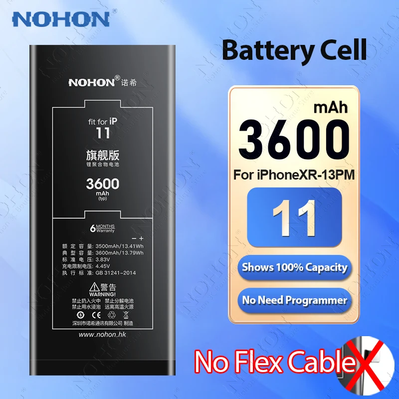 

NOHON Battery Cell for iPhone 11 12 13 Pro Max XS XR High Capacity Batteries BMS Repair Battery Health Bateria No Flex Cable