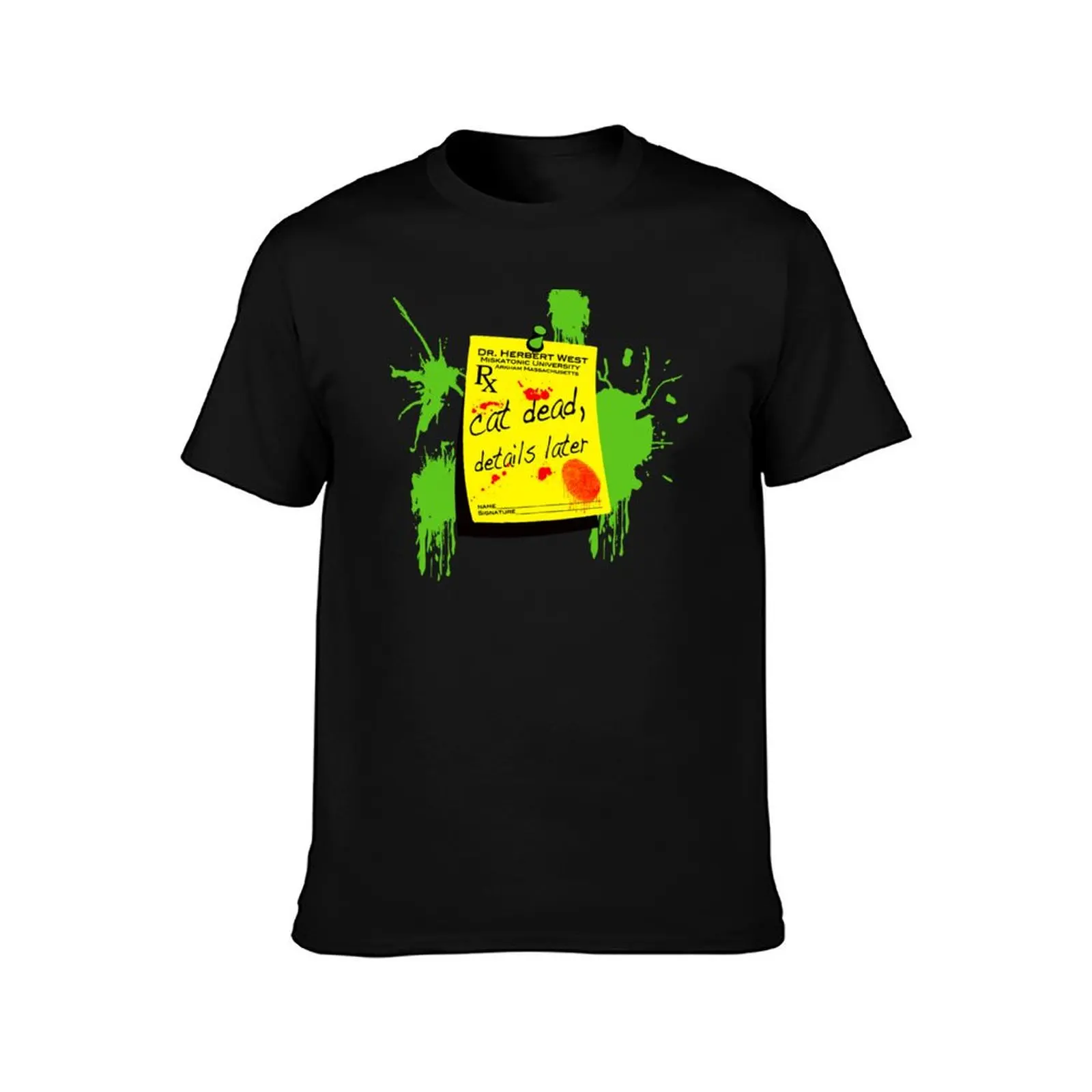 ReAnimator Cat Dead, Details Later Sticker T-Shirt Plus Size Gym Sports T-Shirt