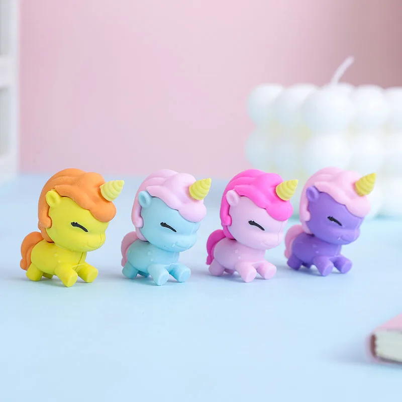 48 pcs/lot Creative Unicorn Pencil Eraser Cute Writing Drawing Rubber Pencil Erasers Stationery Gifts School Supplies