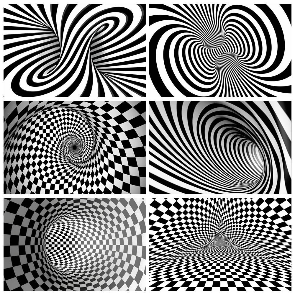 

Черный, белый цвет, космический спиральный вихрь, фон для фотосъемки, 3D абстрактный геометрический вихревой туннель, иллюзия, фотофон на день рождения, декор