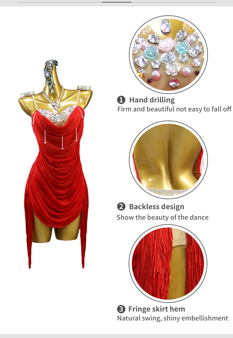 2026 Lateinamerikanisches Tanzkleid, Trainingskleidung, Damen, amerikanischer Rock, Bühnenkostüm für Tanzveranstaltungen und Wettbewerbe, Fransenanzug, sexy Mädchen, Bühnenkabarett – Detail 6
