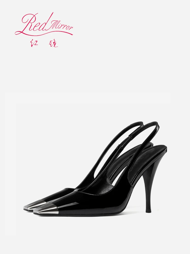 2025 جديد بارك كايينغ نفس الكعب العالي الأسود براءات الاختراع والجلود رقيقة كعب معدني مربع رئيس حذاء فردي حقيبة رئيس الصنادل النساء