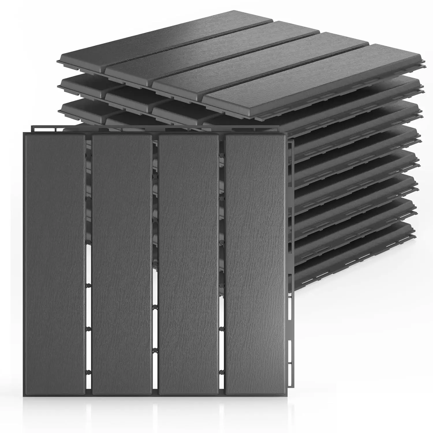 

Plastic Interlocking Deck Tiles 9 Pack (9 Sq Ft) - 12'x12' Waterproof Indoor Outdoor Patio Flooring