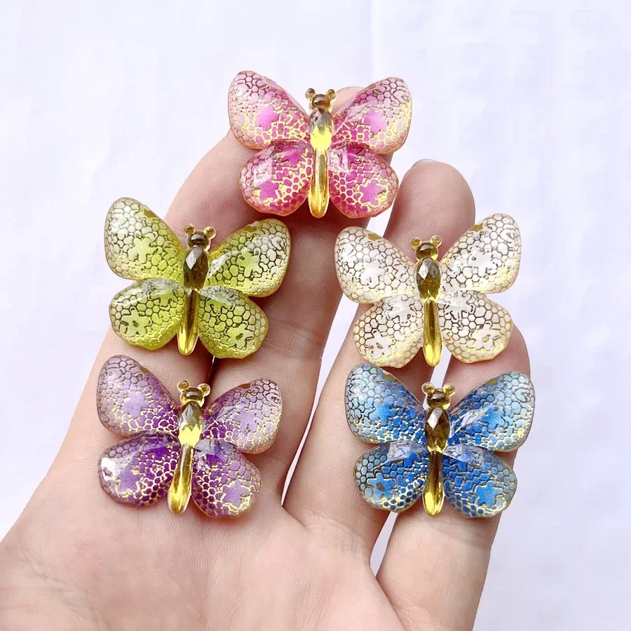 8 pieces/lot Cartoon Beautiful Colorful Butterfly Acrylic scrapbook Flat jeweled Hair accessories Party decoration butterfly