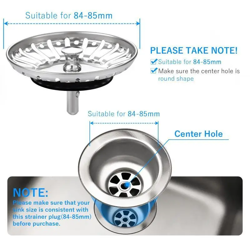 84mm Kitchen Sink Filter Hole Bathtub Hair Catcher Stopper Bathroom Sewer Drain Strainer Basin Sink Waste Filter Tools