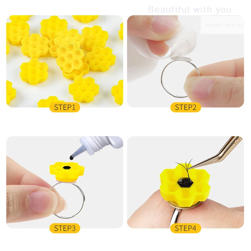 New100PCS كاذبة رمش تمديد تزهر كوب حامل الصمغ العسل على شكل الرموش اكسسوارات جلدة لوازم #2