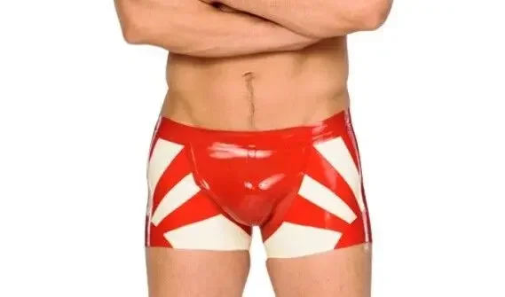 

Latex Rubber Weiß&Rot Niedrige Taille Boxershorts Tight Höschen 0.4mm Party S-XXL Halloween