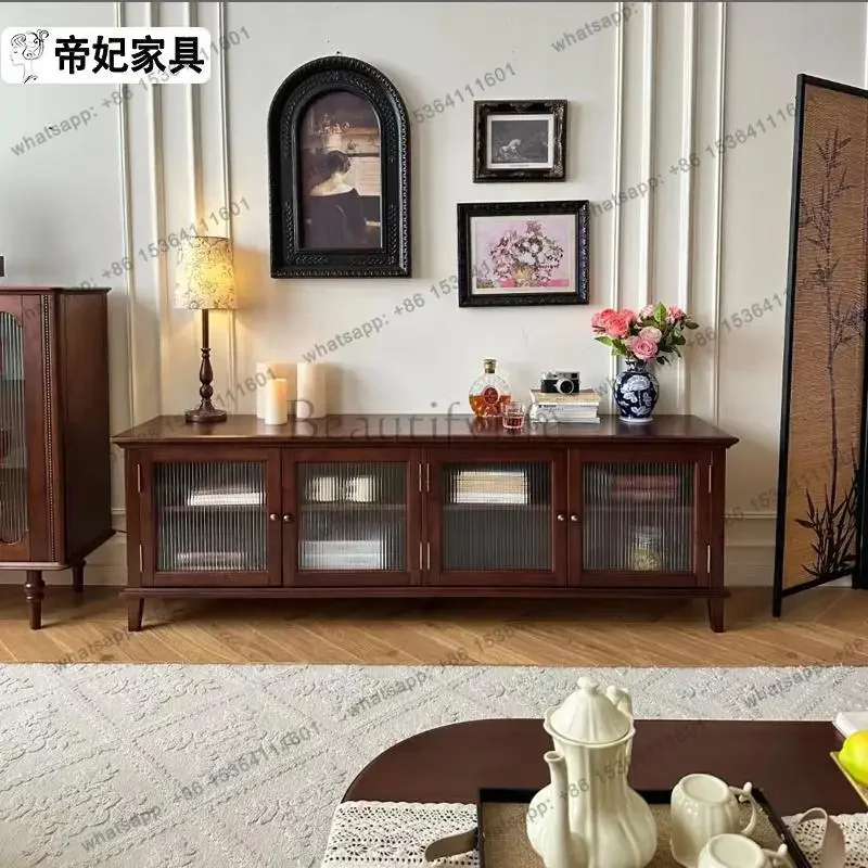 FGFrench خزانة تلفزيون من الخشب الصلب القديم، وخزانة تخزين وتخزين غرفة المعيشة المتكاملة #2