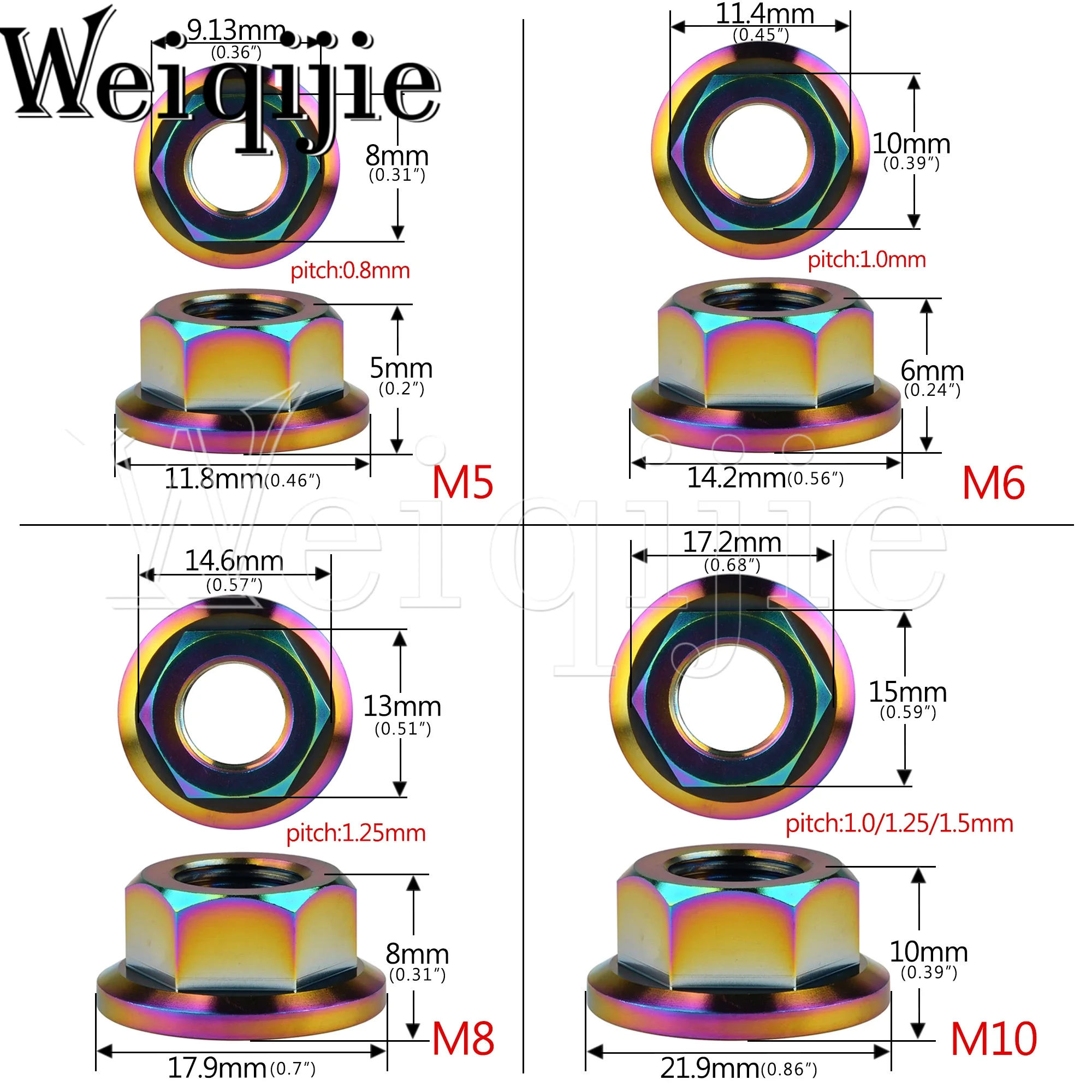 Weiqijie Porca De Titânio M5 M6 M8 M10 M12 M14 M16 Flange Porca Acessórios para Bicicleta Motocicleta Carro