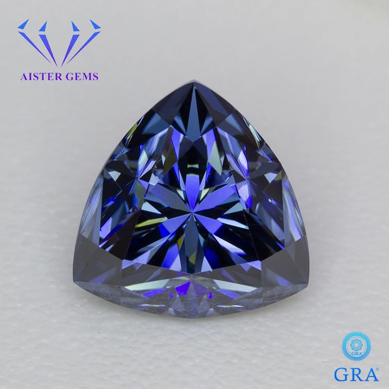 

Never Fade Royal Blue Moissanite Lab Diamonds Trilliant Cut 10x10mm 4.0ct Positive Pass Tester with GRA Certificate