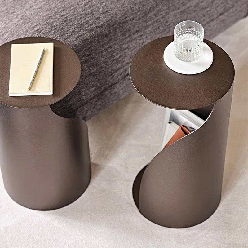 Best-selling modern living room Italian small round coffee table brown metal sofa side table