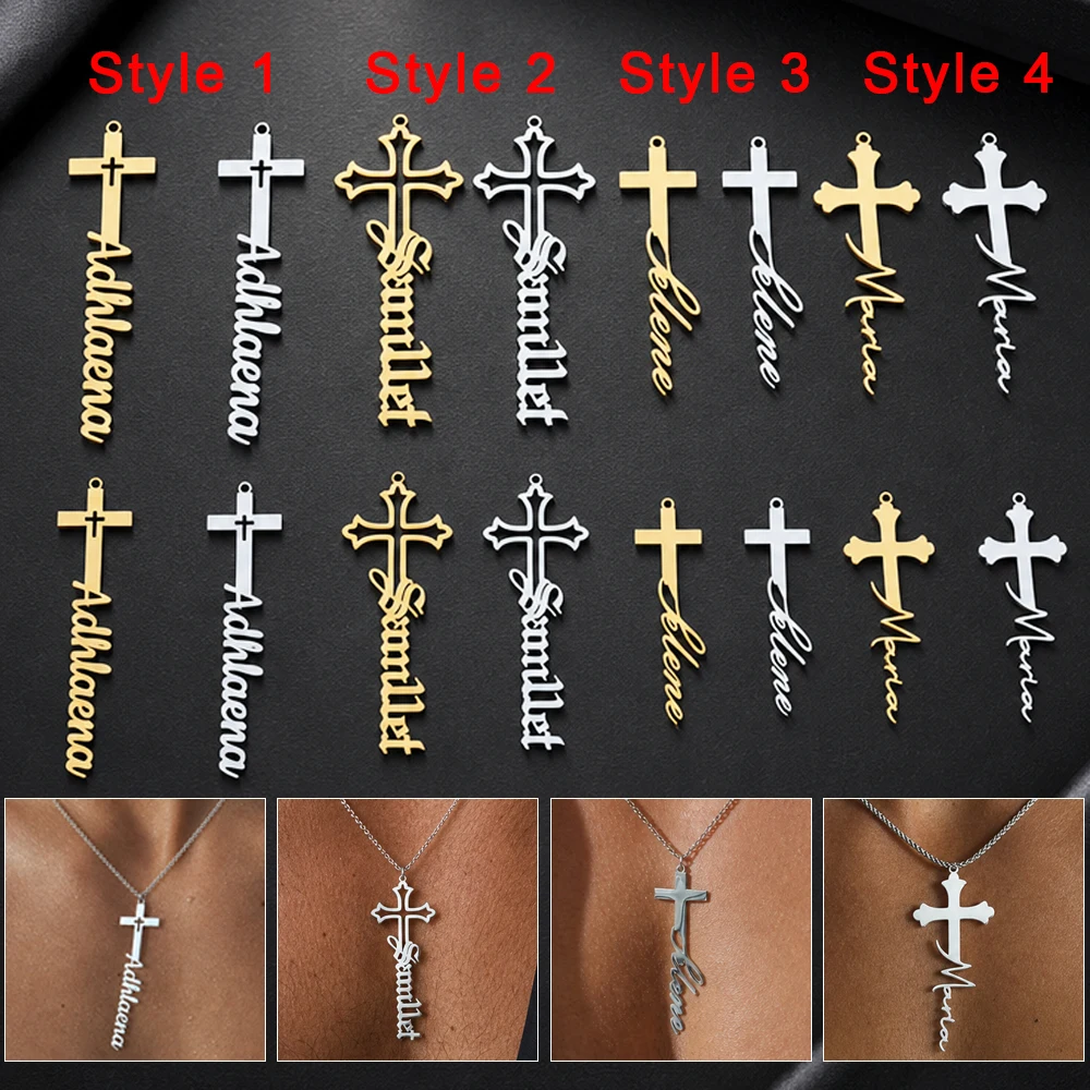 Personalisierter Namens-Kreuzanhänger aus Edelstahl, Namensschild-Halskette für Männer, Hip-Hop-Stil, Geschenk für Freund, Ehemann, wasserdichter Schmuck