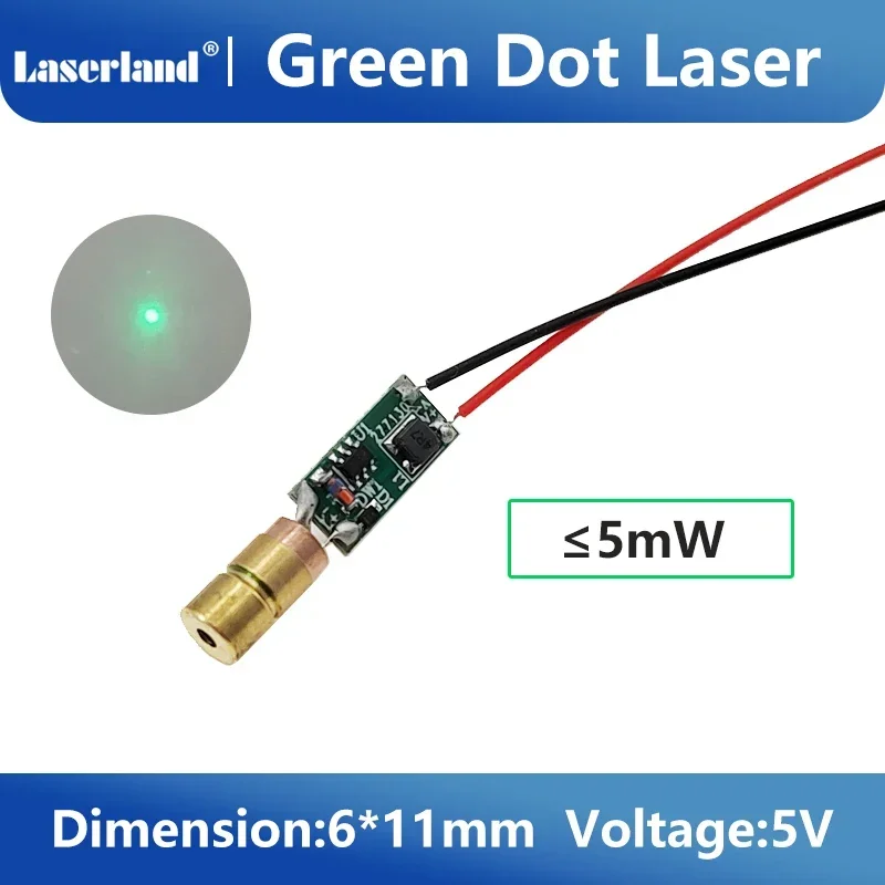 Módulo generador láser de punto verde, dispositivo de pequeño volumen, 5mW, 5V, 515Nm, 0611