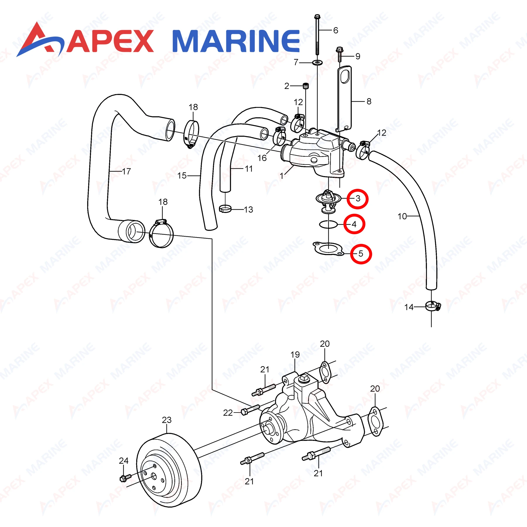 Thermostat Kit 3587597 for Volvo Penta 4.3 5.0 5.7 L V6 V8 Outdrive Motor Parts Replacement 3852111 83944 18-3615 18-2917